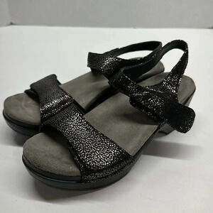 Dansko Open Toe Sandals Sonnett Black Shimmer Heeled Size 37